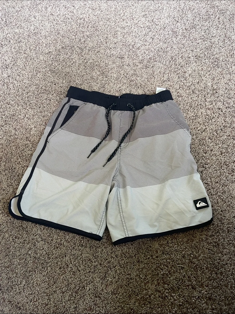 Quiksilver Men's Striped Swim Trunks in Black and Gray